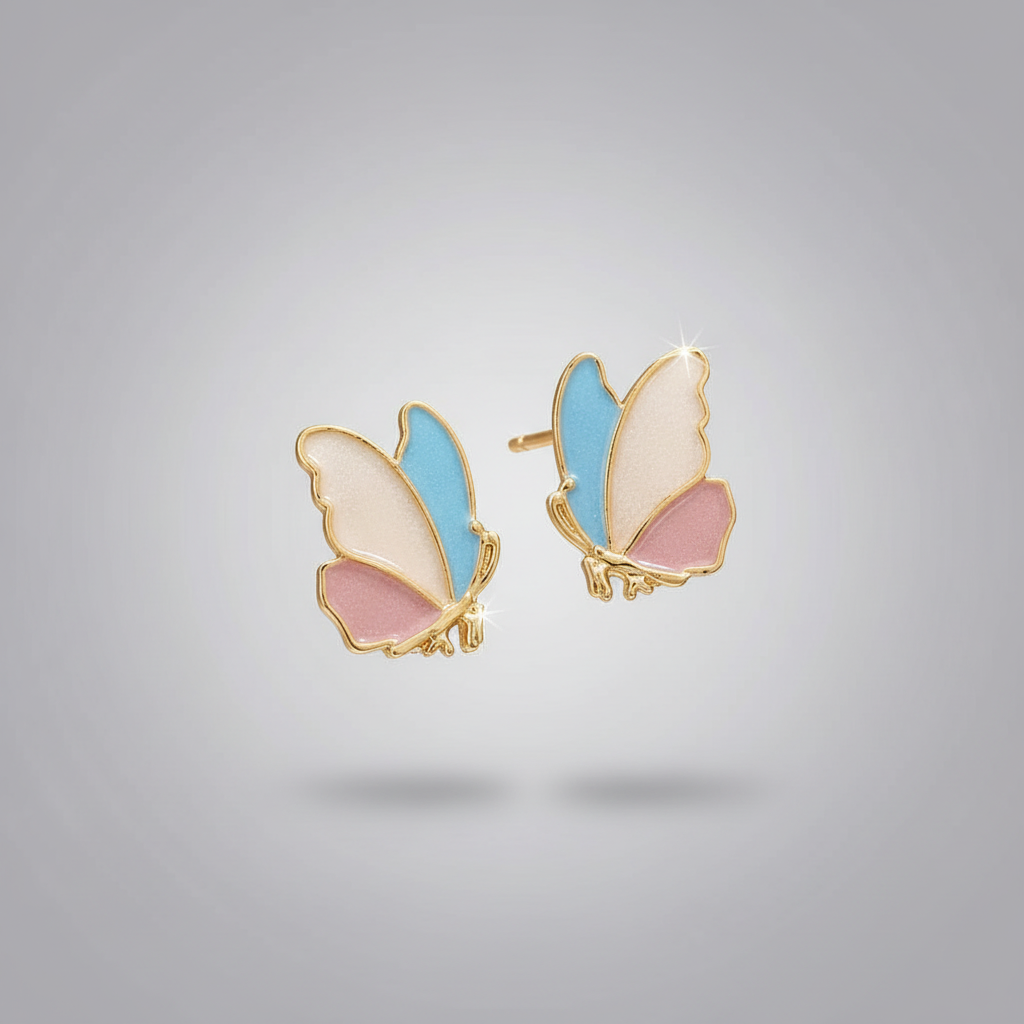 Multicolor Butterfly Stud Earrings in Gold Tone – Premium Fashion Jewelry