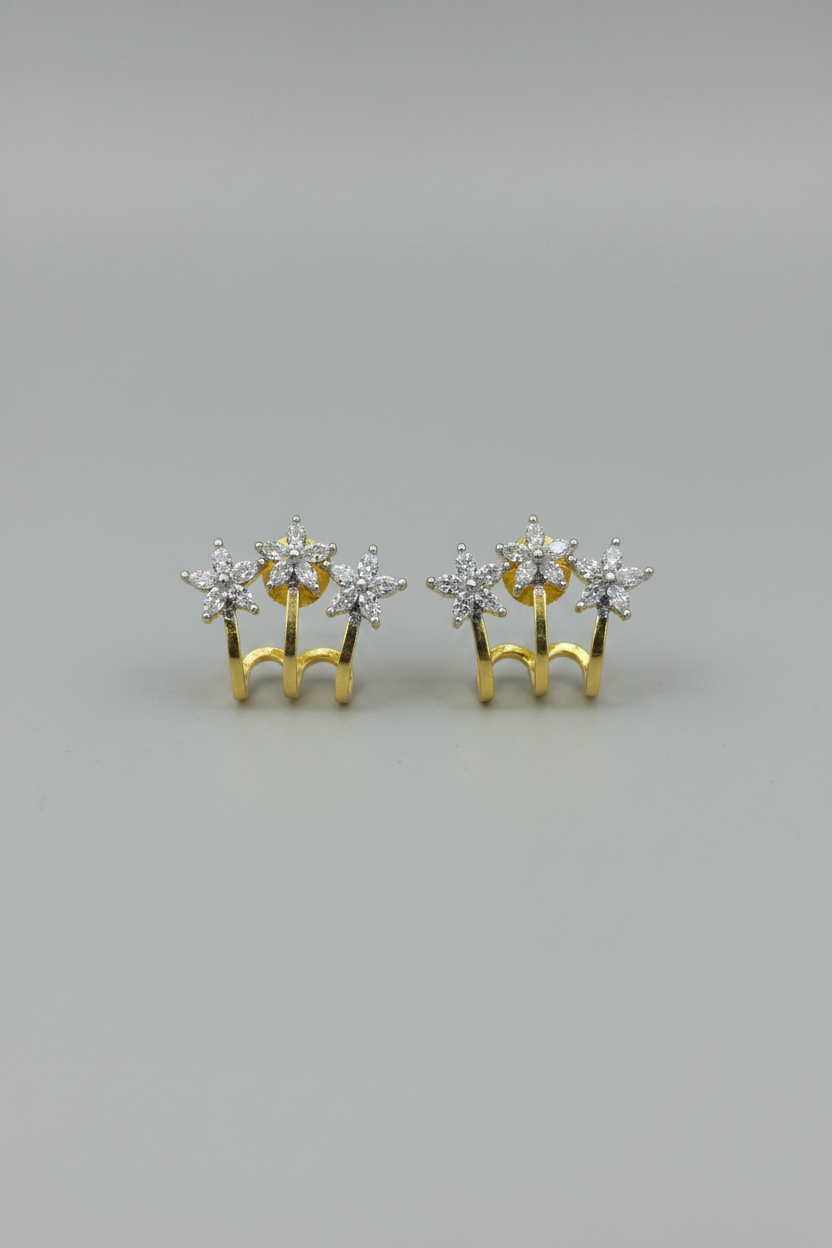 Luxury Floral Ear Cuff Earrings – Gold Plated Cubic Zirconia Statement Earrings