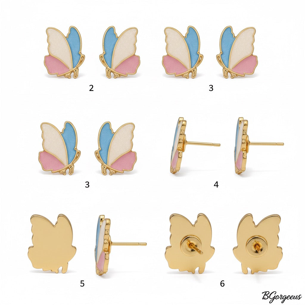 Multicolor Butterfly Stud Earrings in Gold Tone – Premium Fashion Jewelry