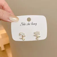 Gold-White Rose Earrings