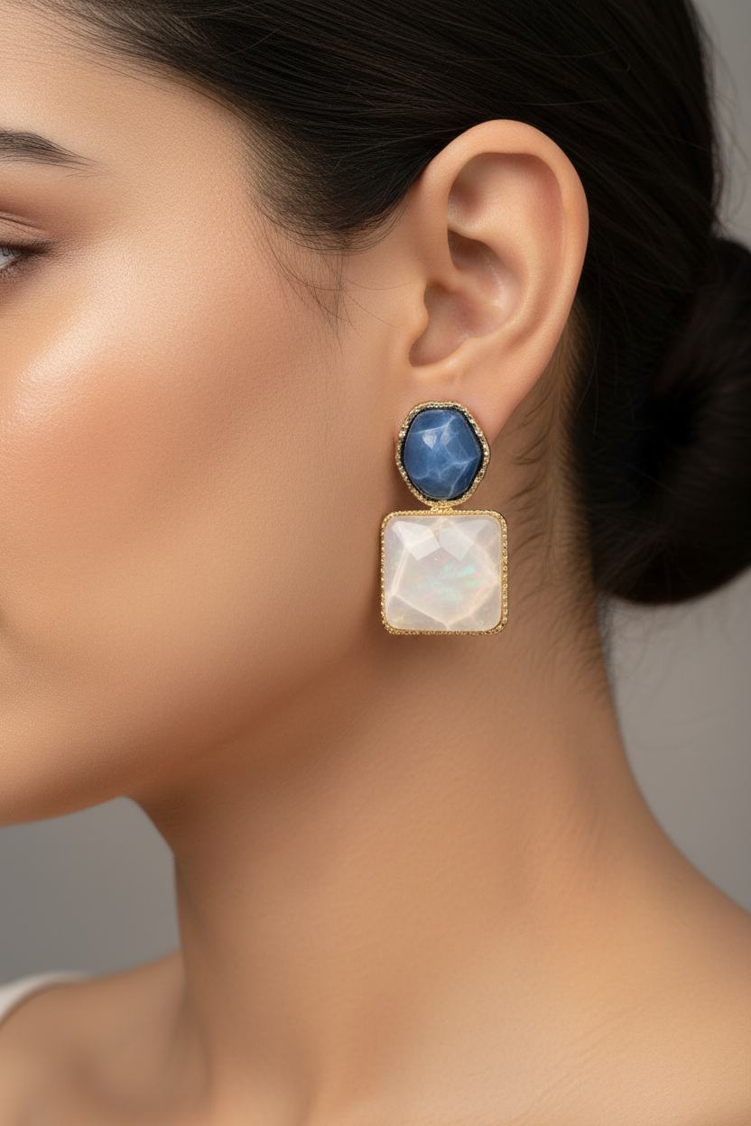 Asymmetric blue stud earrings