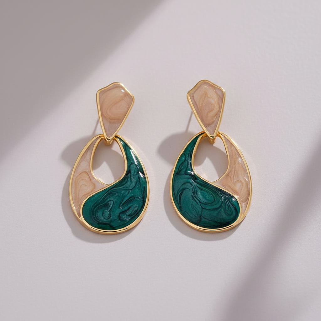 Emerald Swirl Gold-Plated Abstract Drop Earrings