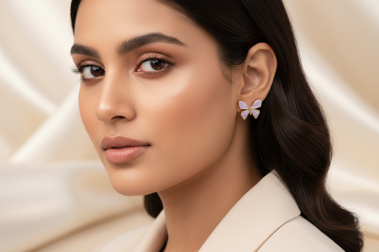 Lavender Butterfly Gold-Plated Minimal Stud Earrings