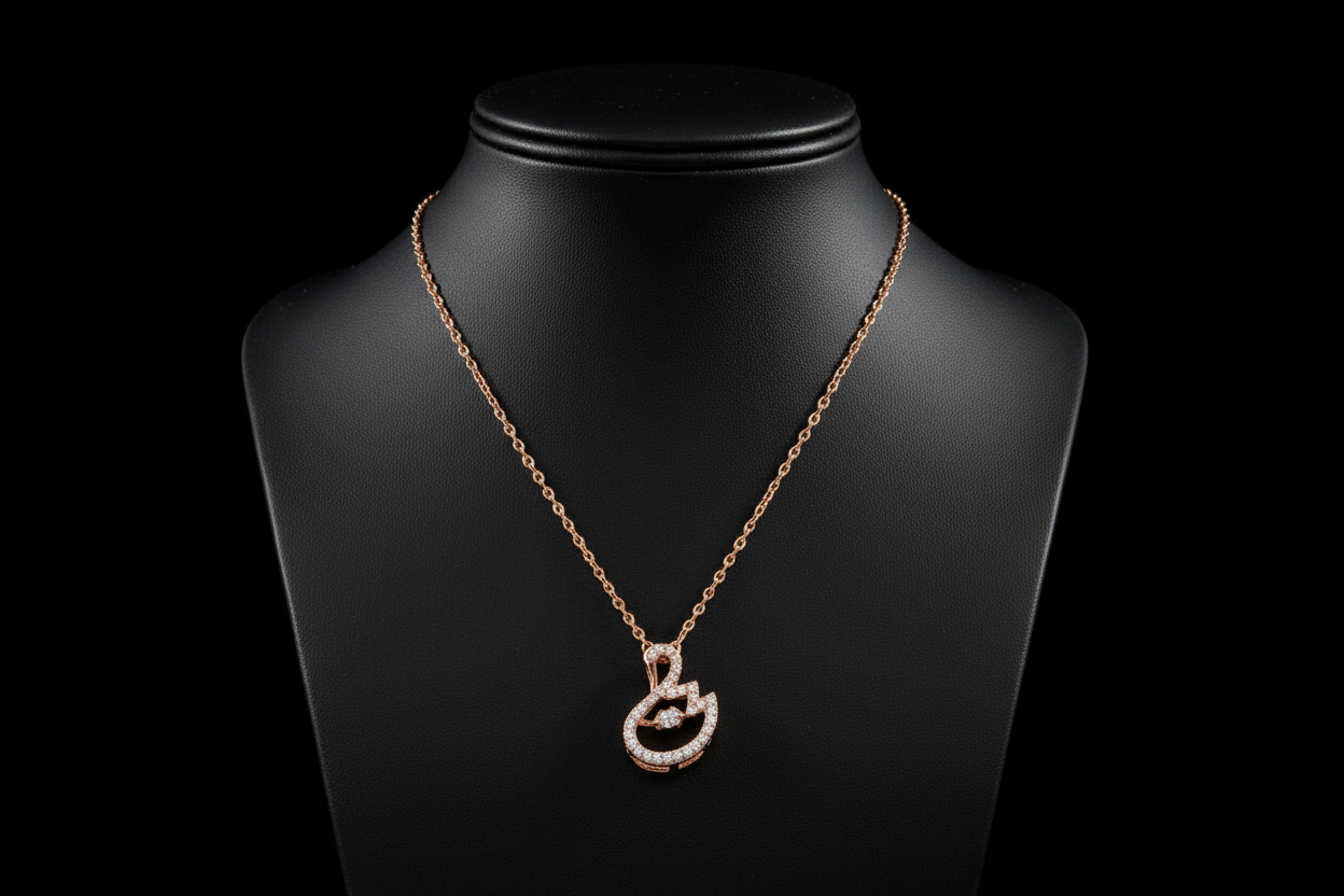 Rose Gold Swan Pendant Necklace with Crystal Accents