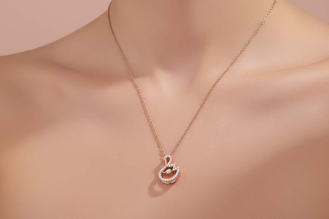 Rose Gold Swan Pendant Necklace with Crystal Accents