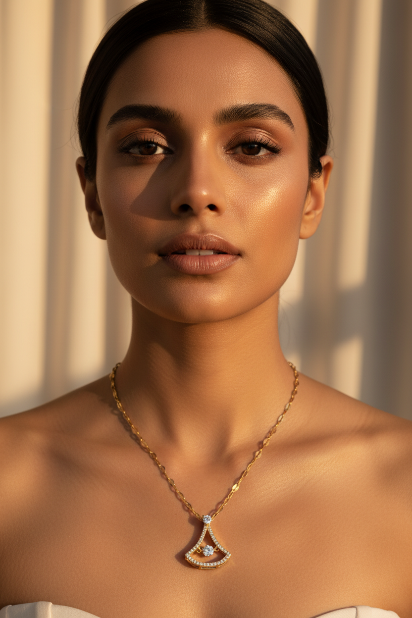 Gold Plated Crystal Swing Pendant Necklace