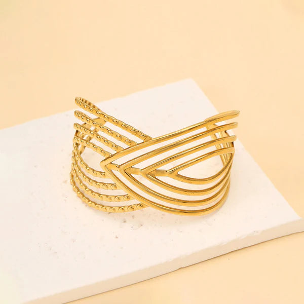 Gold Plated Anti Tarnish Stainless Steel Contemporary Cuff Bracelet