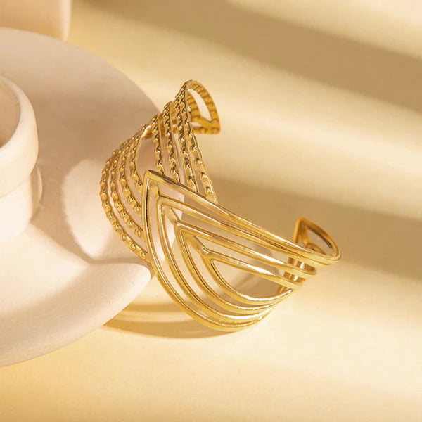 Gold Plated Anti Tarnish Stainless Steel Contemporary Cuff Bracelet
