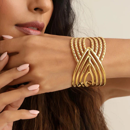 Gold Plated Anti Tarnish Stainless Steel Contemporary Cuff Bracelet