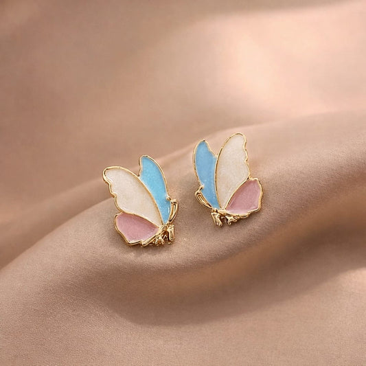 Multicolor Butterfly Stud Earrings in Gold Tone – Premium Fashion Jewelry