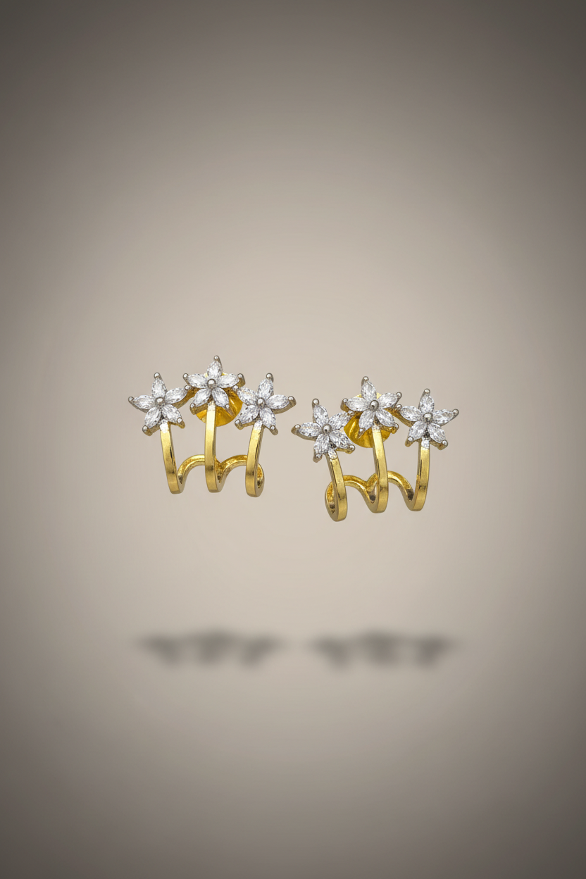 Luxury Floral Ear Cuff Earrings – Gold Plated Cubic Zirconia Statement Earrings