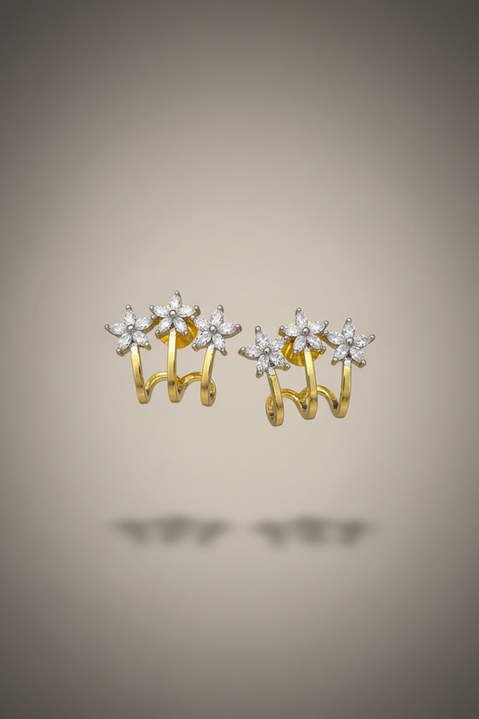 Luxury Floral Ear Cuff Earrings – Gold Plated Cubic Zirconia Statement Earrings