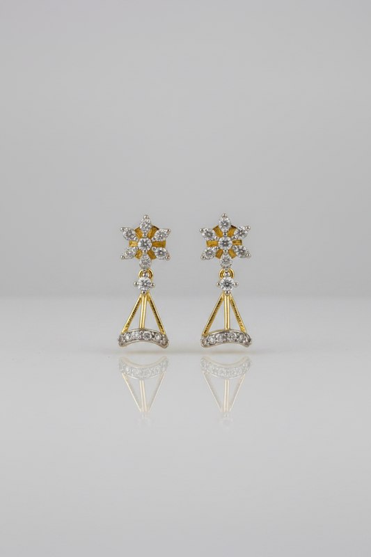 Elegant Floral Triangle Drop Earrings – Gold & Silver Finish CZ Earrings