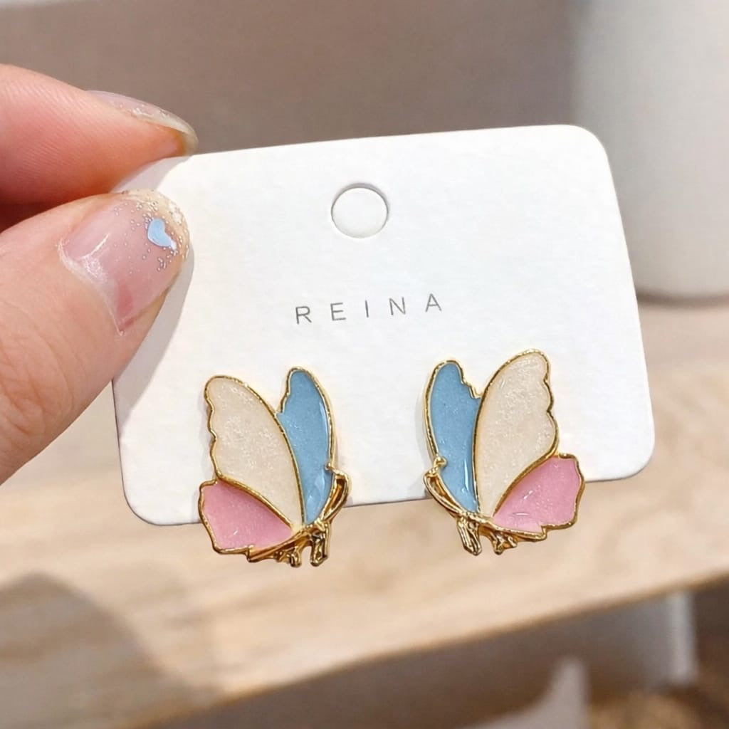 Multicolor Butterfly Stud Earrings in Gold Tone – Premium Fashion Jewelry