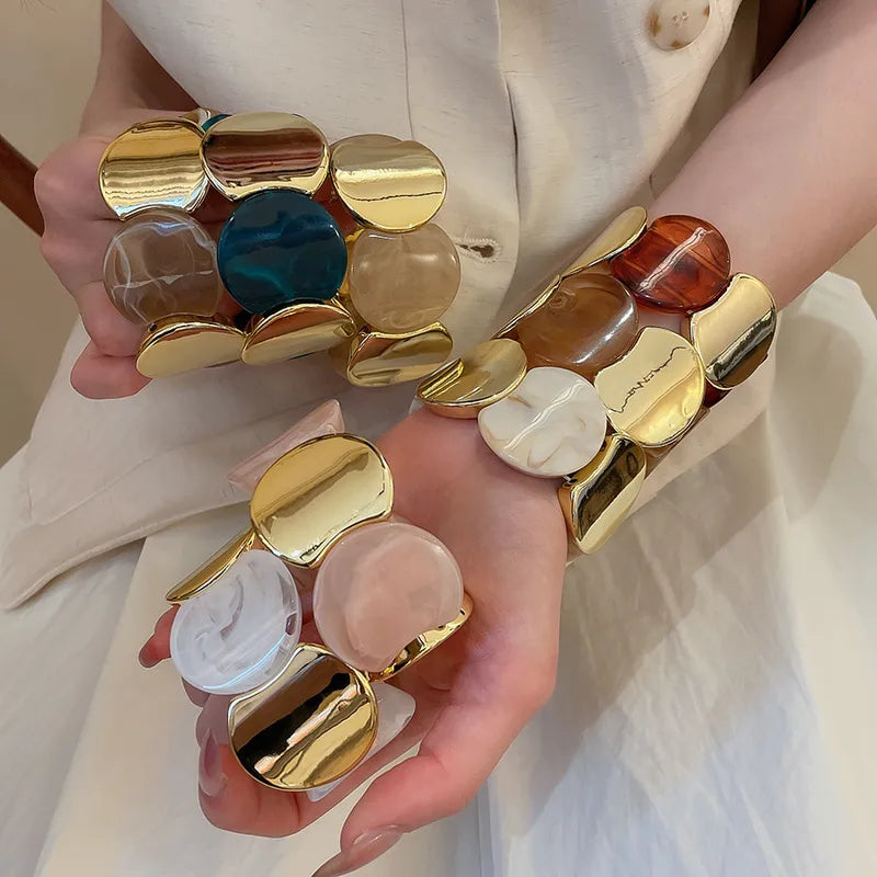 Acrylic Round Splicing Elastic Rope Women's Bracelet Fashion Simple Personality Design Sense Hand Jewelry