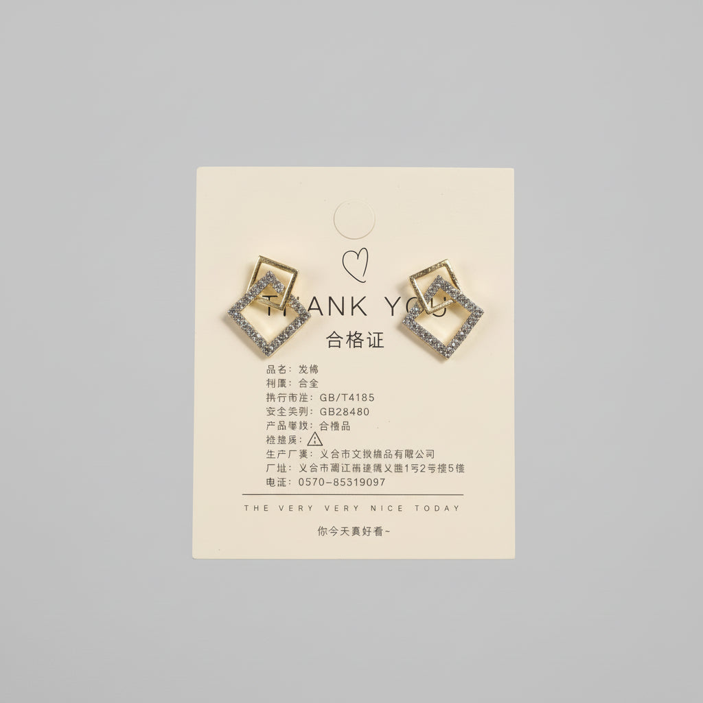 Square Geometric Personalized Stud Earrings