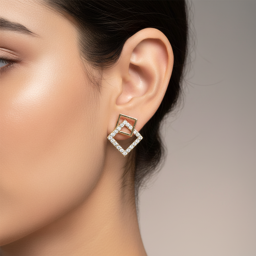 Square Geometric Personalized Stud Earrings