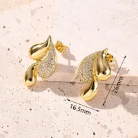 White Zircon Light Gold Stitching Water Drop Gold Earrings [26x16.5mm (Needle Thickness:0.8mm)]|1 Pair/Package