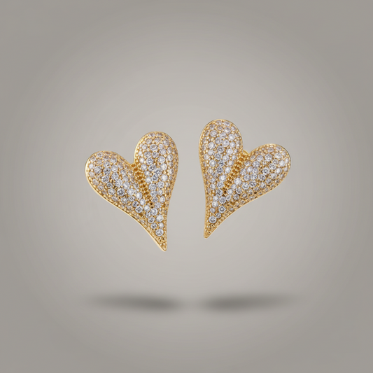 Inlaid White Zircon Pointed Heart-Shaped White Zircon Light Gold