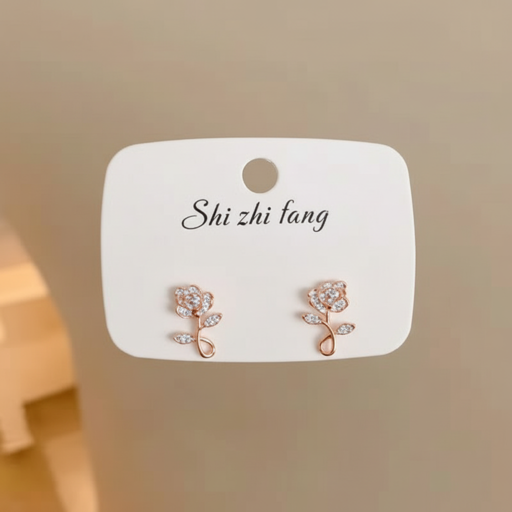 Gold-White Rose Earrings