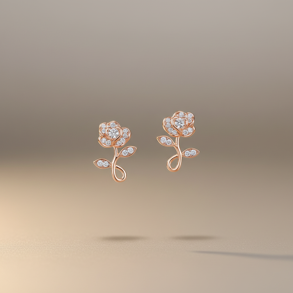 Gold-White Rose Earrings