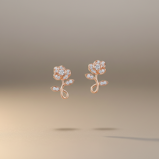 Gold-White Rose Earrings