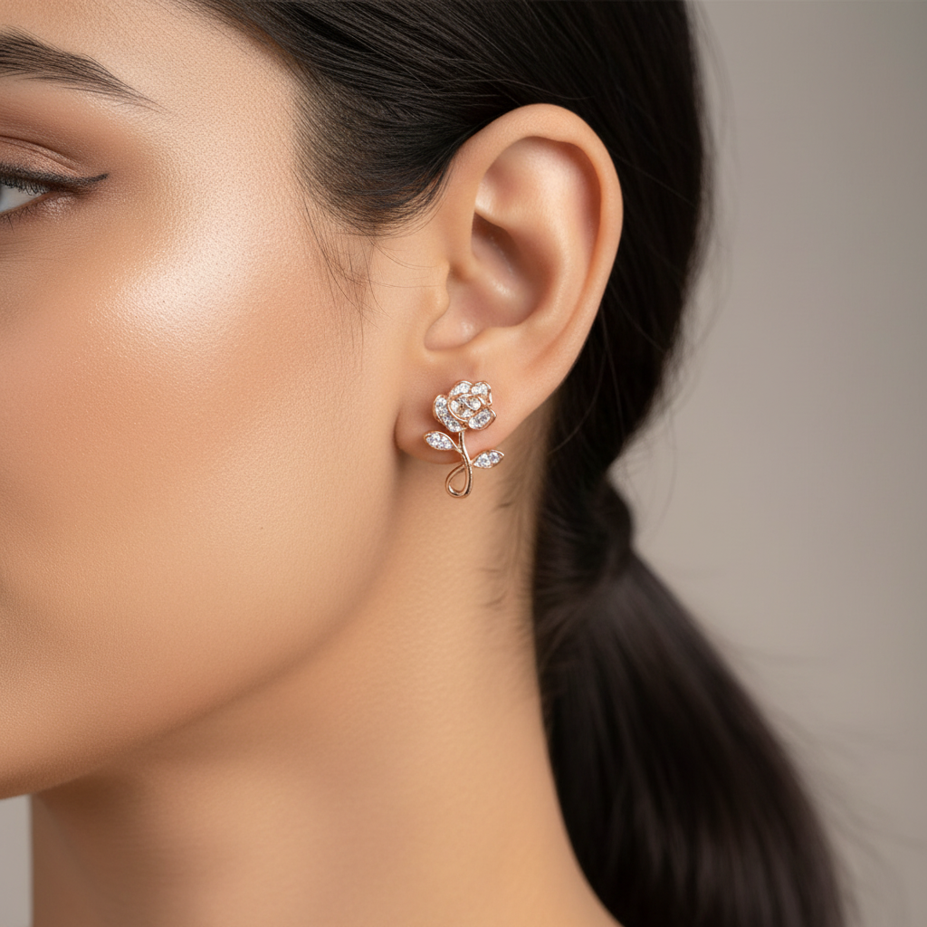 Gold-White Rose Earrings
