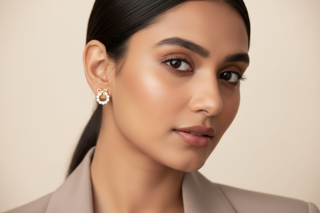 Tiny Bow O-Line Earrings