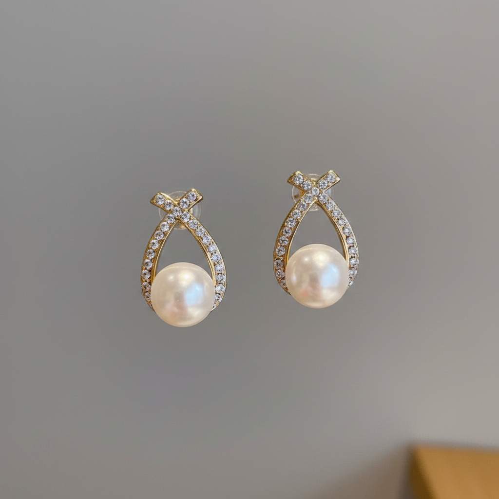 Cross pearl large pear Earrings