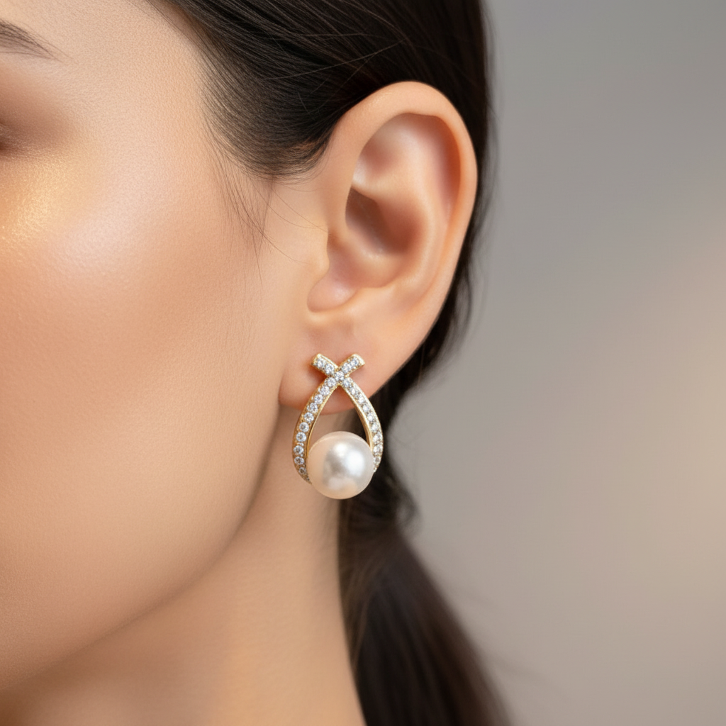 Cross pearl large pear Earrings