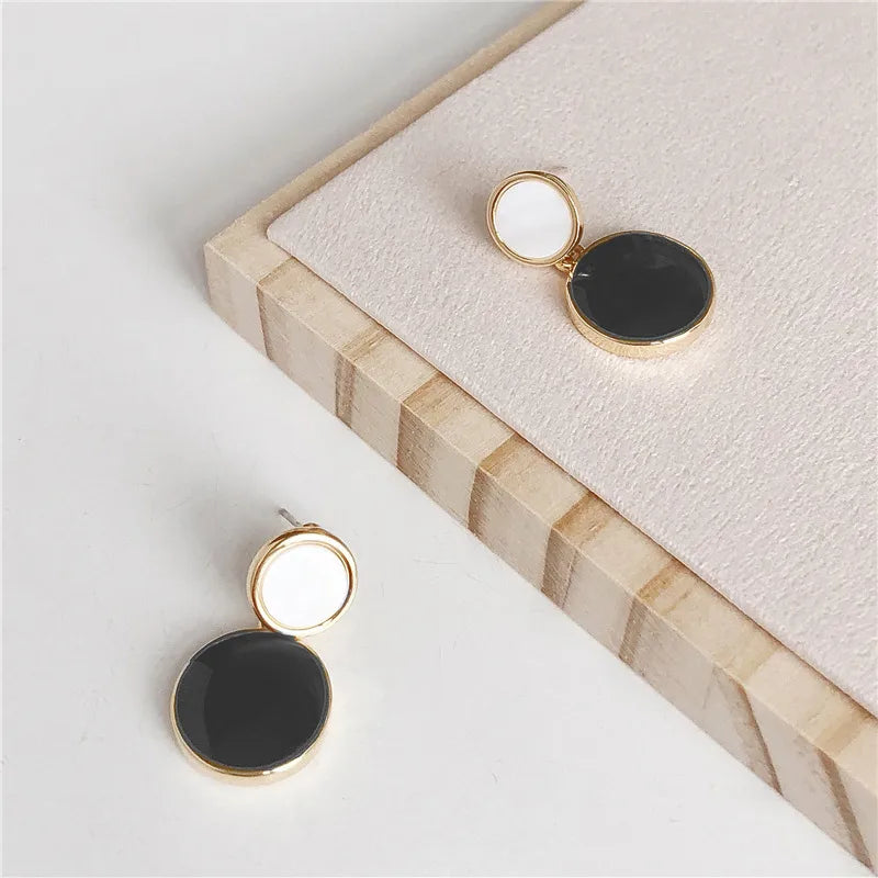 Silver Needle Geometric Candy Color Drop Oil Round Earrings New Style East Gate Sweet Contrast Color Ear Jewellery For Women