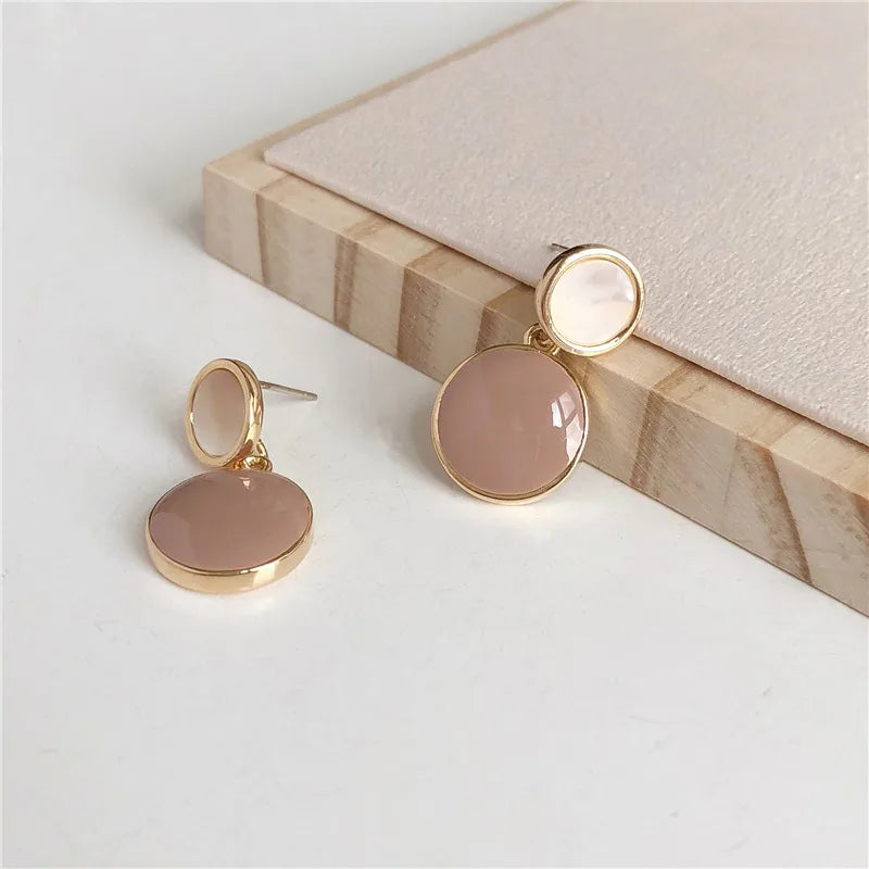 Silver Needle Geometric Candy Color Drop Oil Round Earrings New Style East Gate Sweet Contrast Color Ear Jewellery For Women