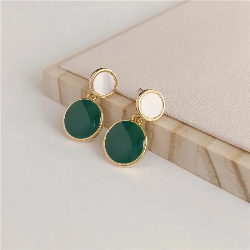 Silver Needle Geometric Candy Color Drop Oil Round Earrings New Style East Gate Sweet Contrast Color Ear Jewellery For Women