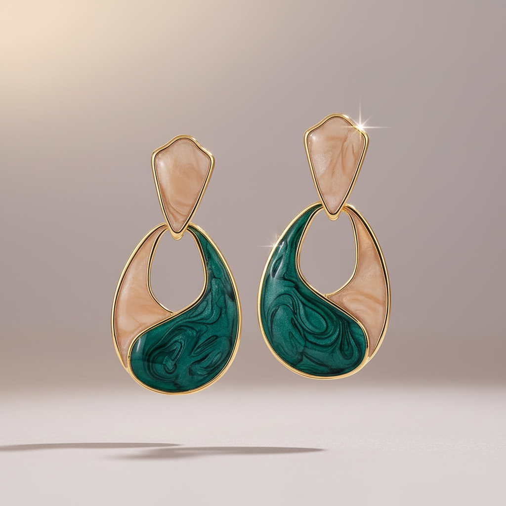 Emerald Swirl Gold-Plated Abstract Drop Earrings