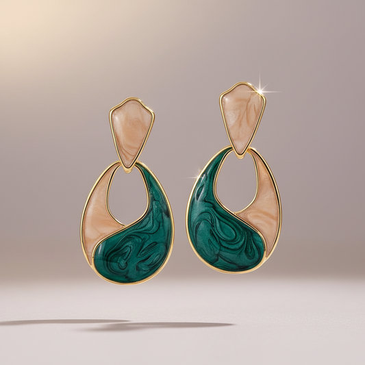 Emerald Swirl Gold-Plated Abstract Drop Earrings