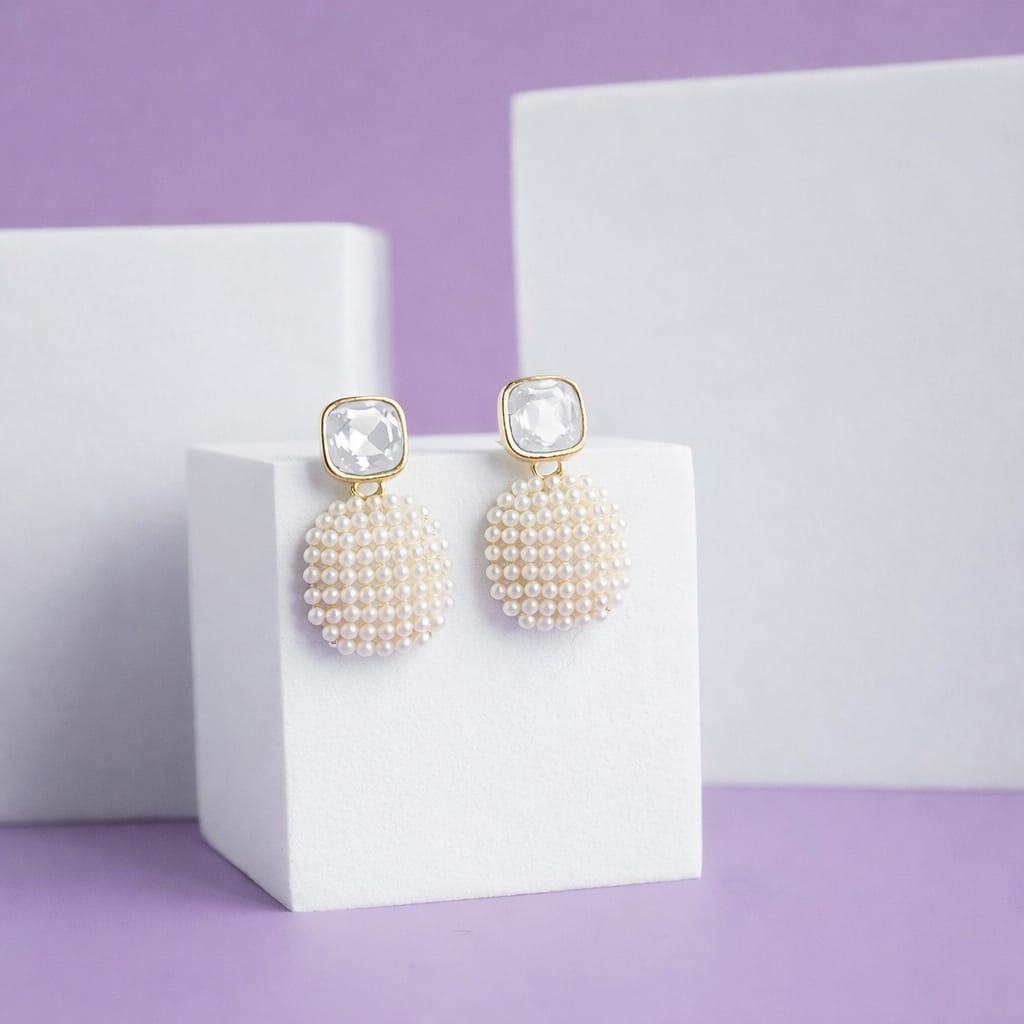 Classic Pearl Cluster Gold-Plated Drop Earrings