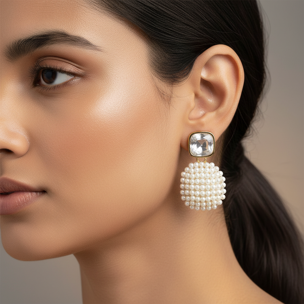 Classic Pearl Cluster Gold-Plated Drop Earrings