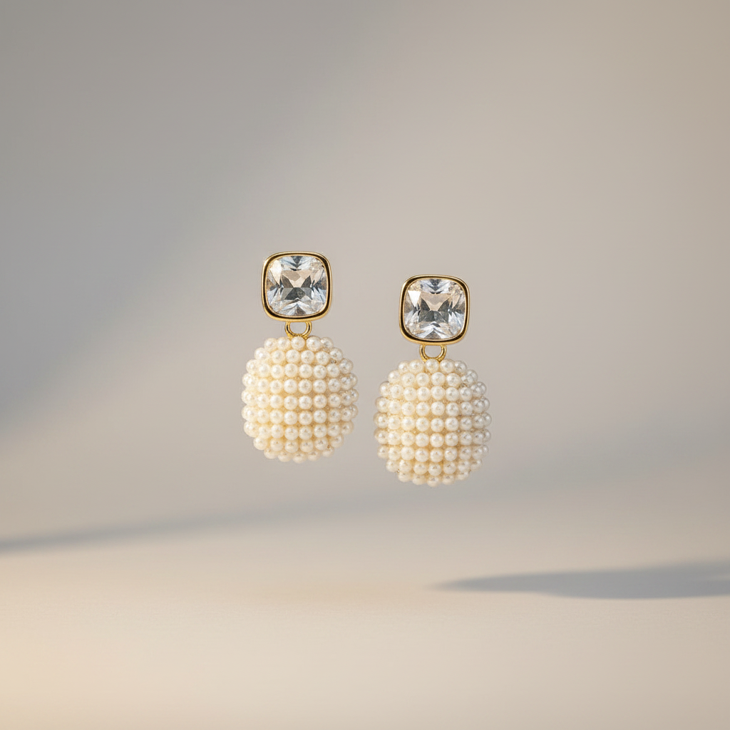 Classic Pearl Cluster Gold-Plated Drop Earrings