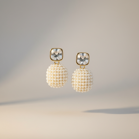 Classic Pearl Cluster Gold-Plated Drop Earrings