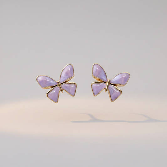 Lavender Butterfly Gold-Plated Minimal Stud Earrings